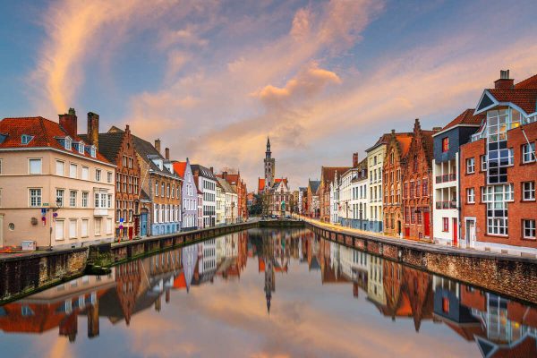 Picturesque Canal In Bruges, Belgium, North Europe